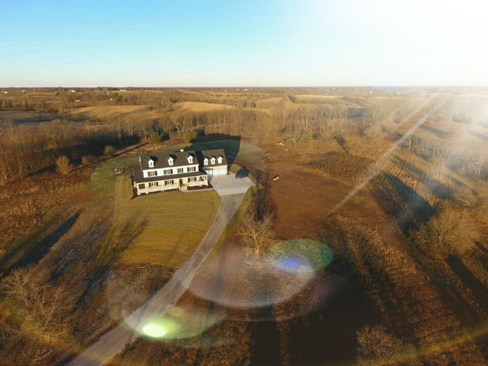 Aerial view of the Ravenstock plan on open land